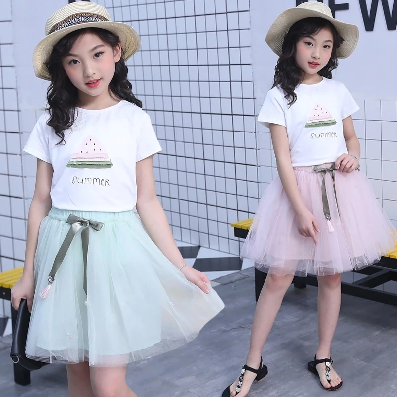 1-9ปี ชุดเด็กหญิง กระโปรงเด็กหญิงแขนสั้น ชุดเสื้อยืด สําหรับเด็กผู้หญิง นุ่มสบาย เรียบง่าย เนื้อผ้านุ่มนิ่ม