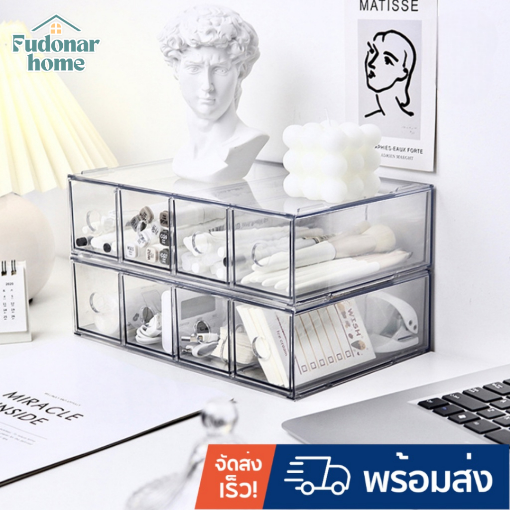 Fudonar กล่องอะคริลิคใส สไตล์ญี่ปุ่น ปรับวางแบบแนวตั้ง แนวนอนได้ กล่องจัดระเบียบอุปกรณ์เครื่องเขียน