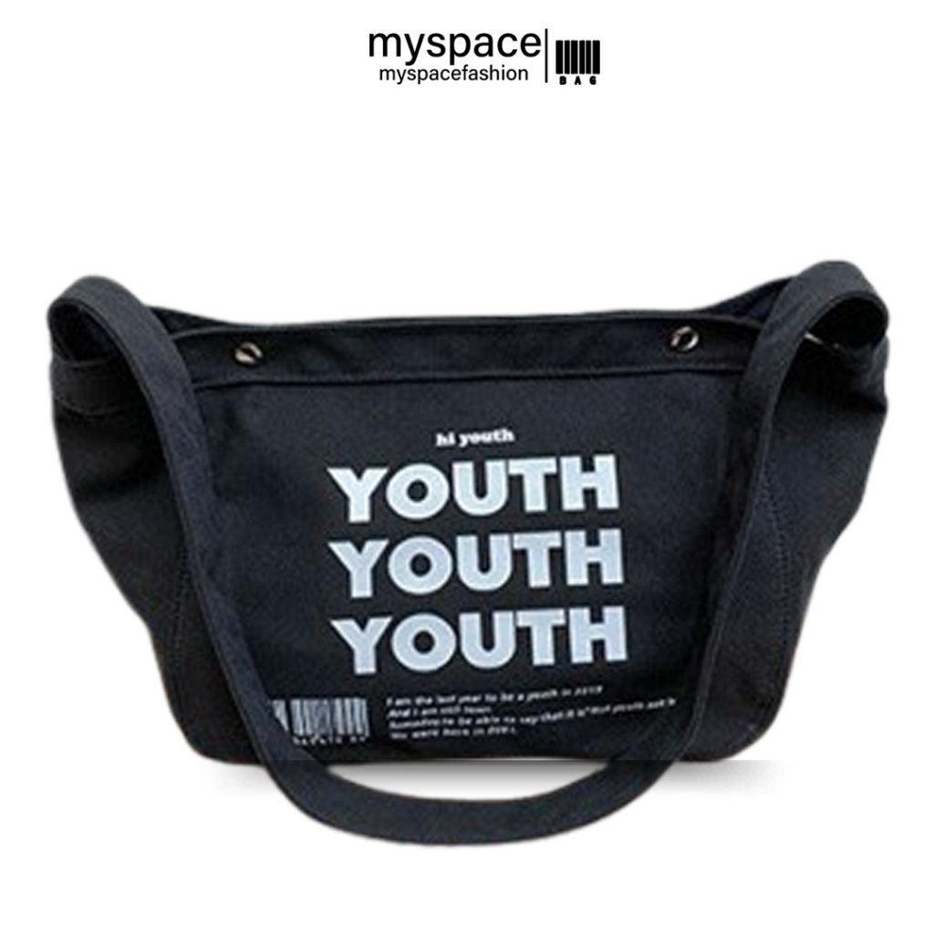myspacefashion (MY1775) กระเป๋าผ้าสะพายข้าง YOUTH ใบใหญ่