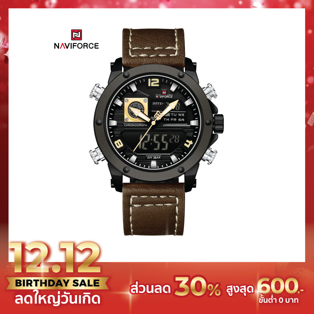 Naviforce นาฬิกาข้อมือผู้ชาย สปอร์ตแฟชั่น NF9236 สายหนัง กันน้ำ แสดงเวลา 2 ระบบ (ดิจิตอล+อนาล็อก)