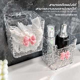 กล่องเก็บของตั้งโต๊ะ ชั้นวางของในห้องน้ำติดผนัง ชั้นวางของติดผนังอเนกประสงค์ สามารถเก็บเครื่องสำอางการล้างนม ไม่ต้องเจาะ
