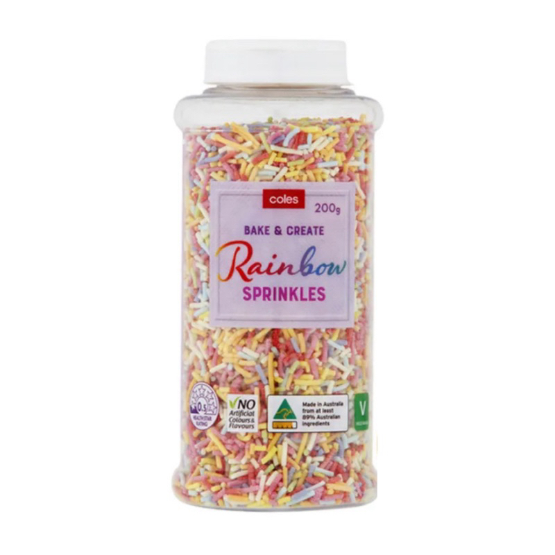 Coles Bake & Create Rainbow Sprinkles 200g./Choc Sprinkles/100s and Sprinkle  โคลส์ เรนโบว์ สปริงเกิ