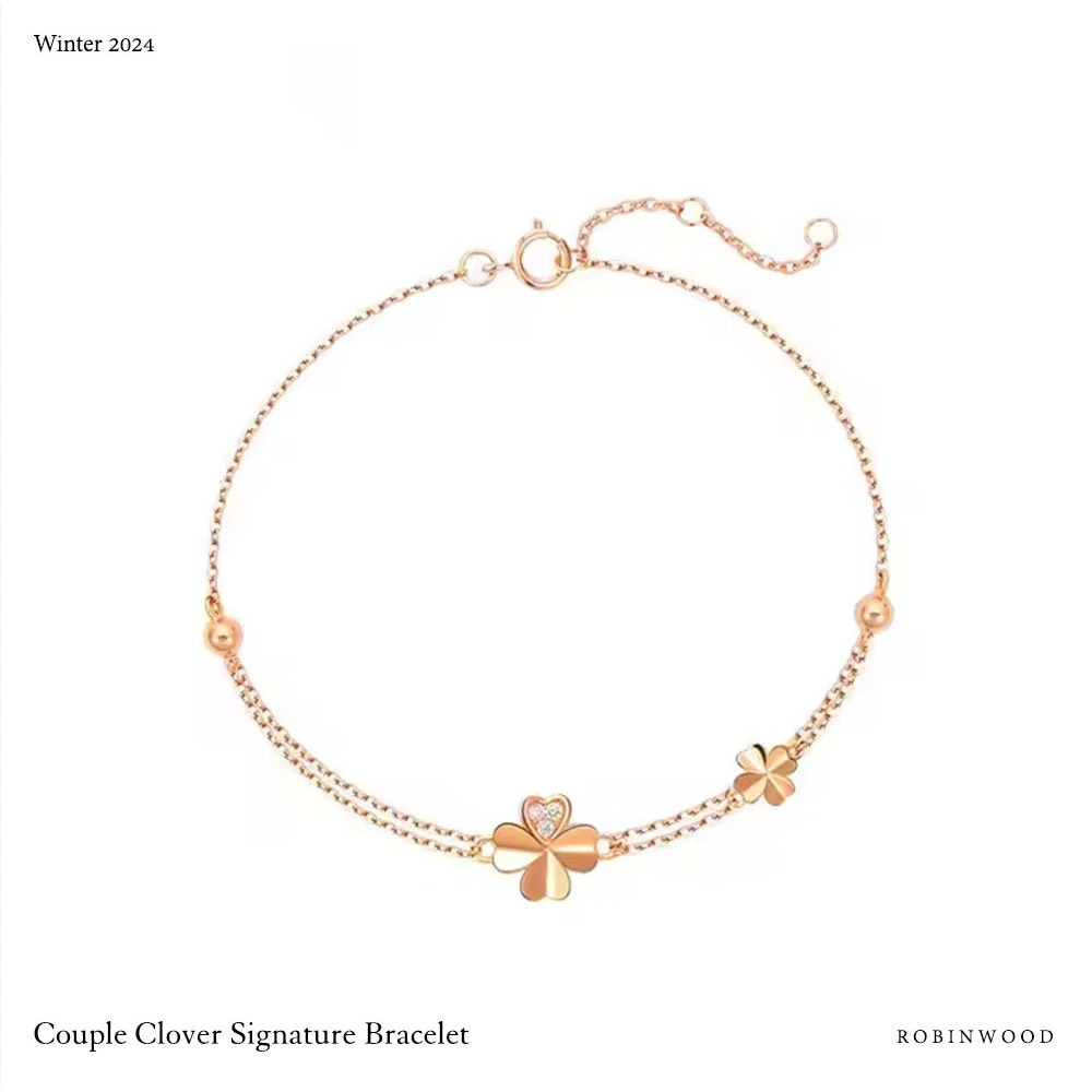 กำไลเงินเเท้ใบโคลเวอร์ Valentine Limited ” Lucky Couple Clover Signature Adjustable Bracelet,Robinwood