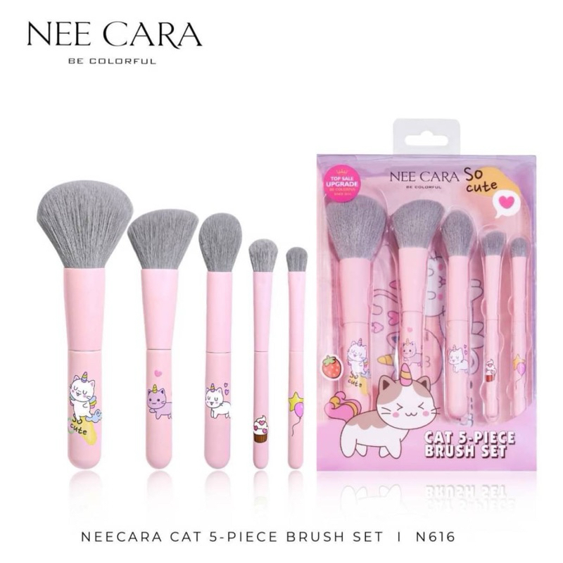เซตแปรงแต่งหน้า NEECARA cat 5-piece brush set ( พร้อมกระเป๋า )
