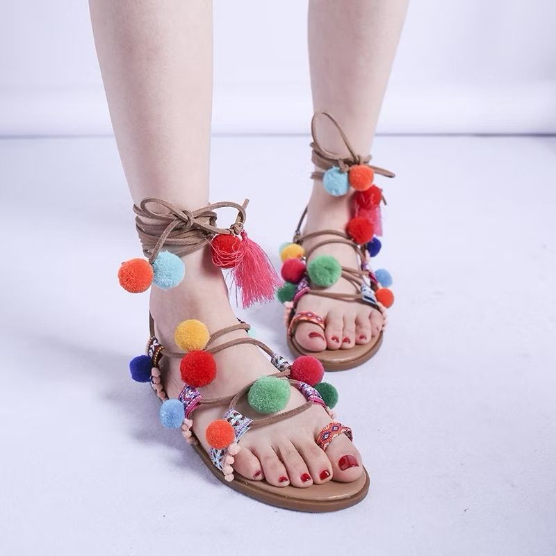 รองเท้าแตะพันขา สไตล์ Bohemian โบฮีเมียน น่ารัก หลากสี คัลเลอรฟูล สายหนังกลับ NN022