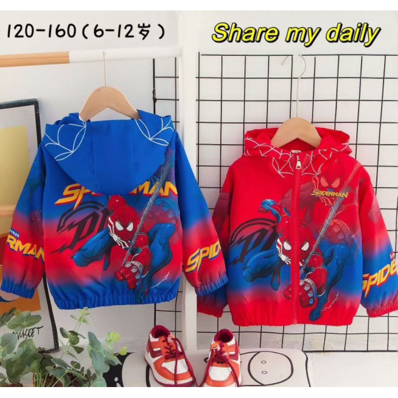 เสื้อกันหนาวเด็ก ผ้าร่ม ลาย Spiderman สำหรับ 3-10 ปี