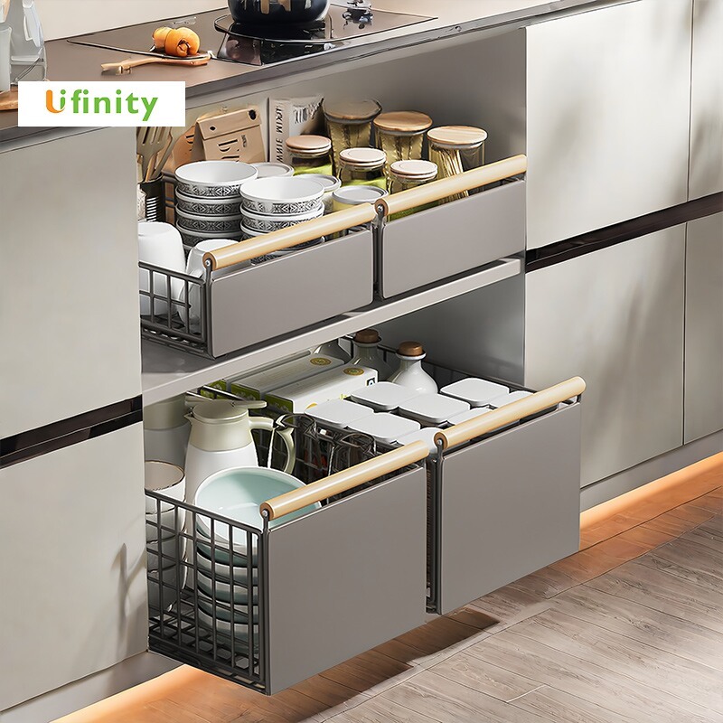 Lifinity พับได้ ชั้นวางจานแบบลิ้นชักพร้อมรางเลื่อน ตู้เก็บเครื่องปรุงบิวท์อิน ชั้นวางของในบ้าน