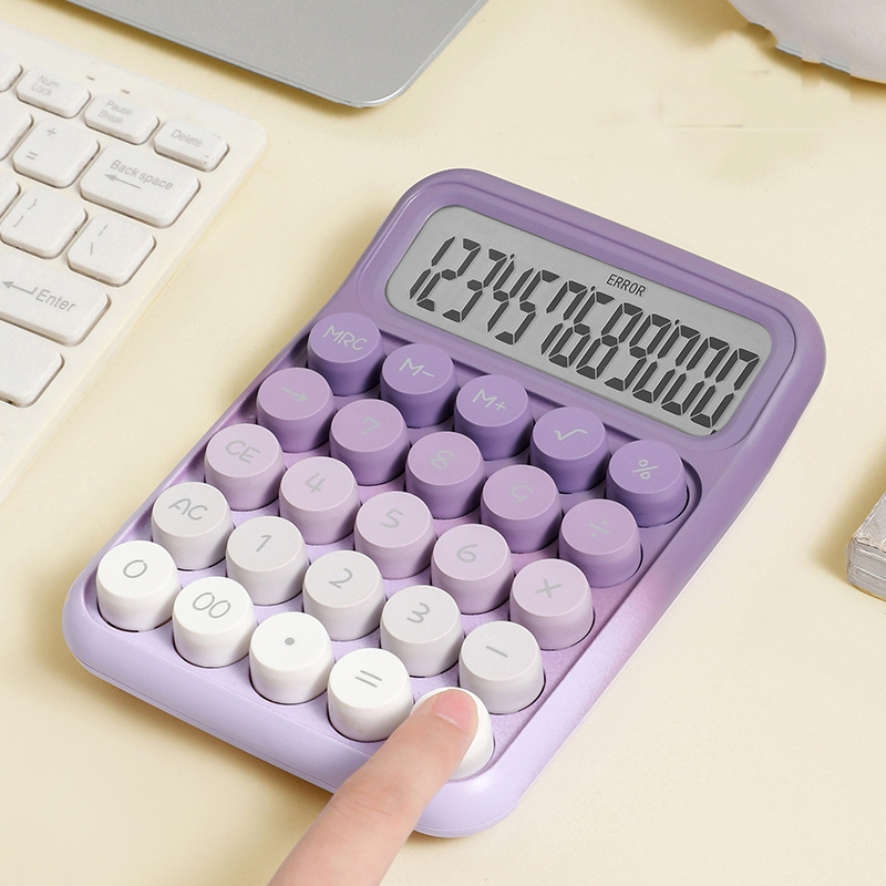 เครื่องคิดเลข จอแสดงผล 12 หลัก การจับคู่สีโดปามีน สีไล่ระดับสี คีย์บอร์ดเชิงกลแบบกลม เครื่องคิดเลขน่ารัก