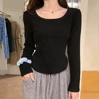 เสื้อแขนยาวผู้หญิง เสื้อกันหนาวผู้หญิง คอกว้าง ปลายยูพรางหุ่น สไตล์เกาหลี ใส่ในช่วงฤดูหนาว