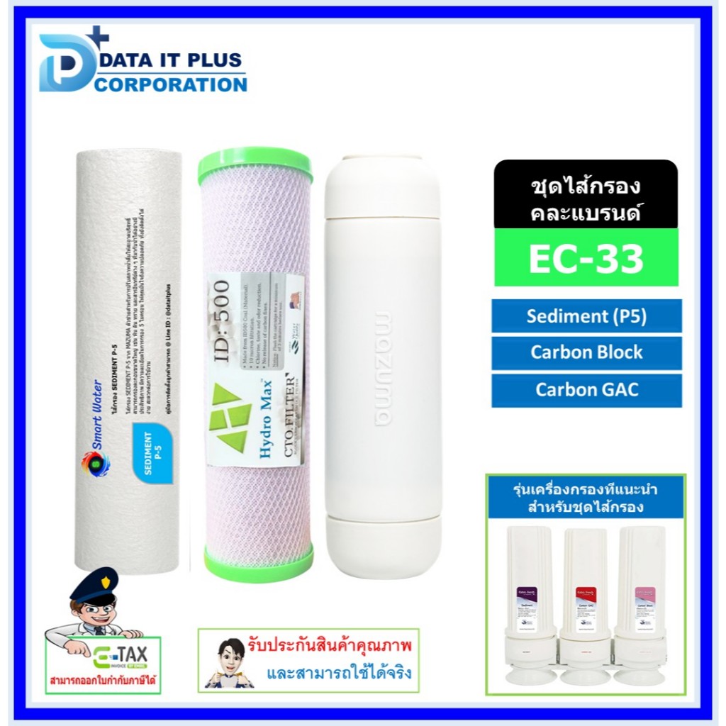 ไส้กรอง เครื่องกรองน้ำ mazuma รุ่น EC-33 และระบบ 3 ขั้นตอน ทุกรุ่น แบบคล่ะแบนด์ (คล่ะยี่ฮ้อ) ไส้กรอง