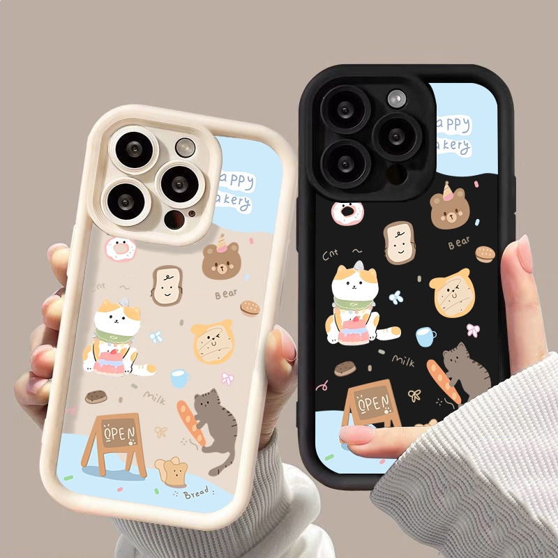 ป้องกันการชนกัน อะนิเมะ กรณีโทรศัพท์ ขั้นสูง เบเกอรี่หมี iPhone 15 Pro 7 8 Plus XR XS X 14 13 12 11 Pro Max