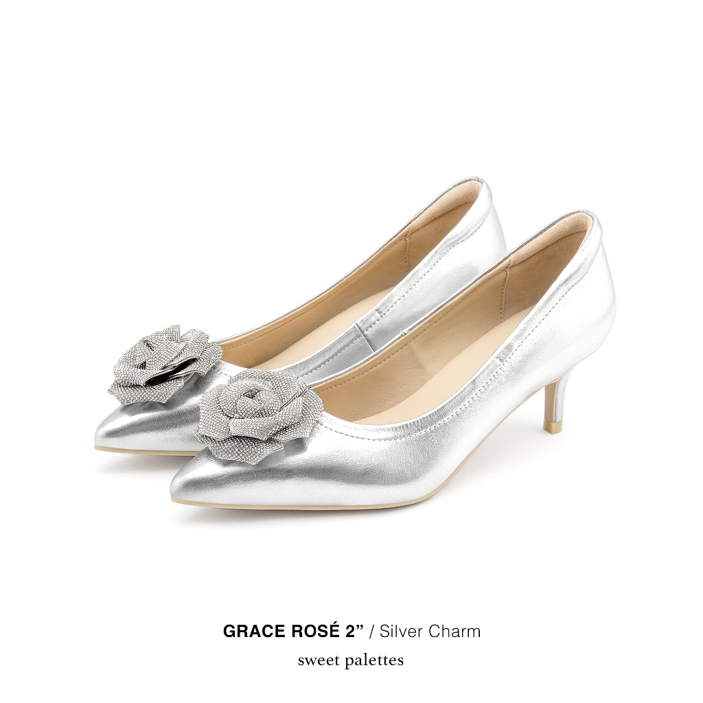 Sweet Palettes รองเท้าหนังแกะ Grace Rose 2 inch Silver Charm
