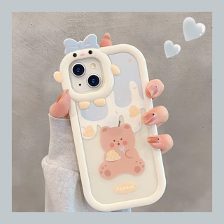 Case for iPhone 11 12 13 14 15 Pro Max 6/8/7 14 15 Plus X/XS Max SE ลายการ์ตูนมอนสเตอร์ ประดับโบว์ เคสเคลือบนิ่ม
