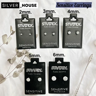 STUDEX ต่างหูสำหรับคนแพ้ง่ายนำเข้าจาก U.S.A. cubic zirconia 2mm./3mm./4mm./5mm. มีก้านสีทองและก้านสีเงิน(ก้านปกติ)