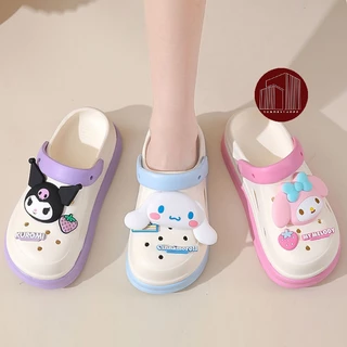 รองเท้าแตะแฟชั่น รองเท้าหัวโต รัดส้น พื้นนิ่ม สีพาสเทล แถมตัวติดลายการ์ตูน