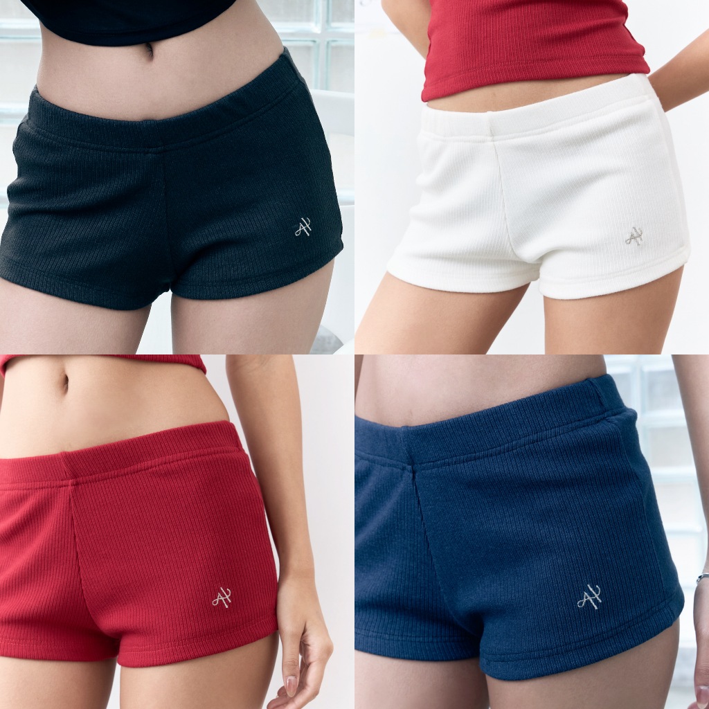 AHP073 Biker shorts กางเกงขาสั้นผ้านิตปักโลโก้กลิตเตอร์