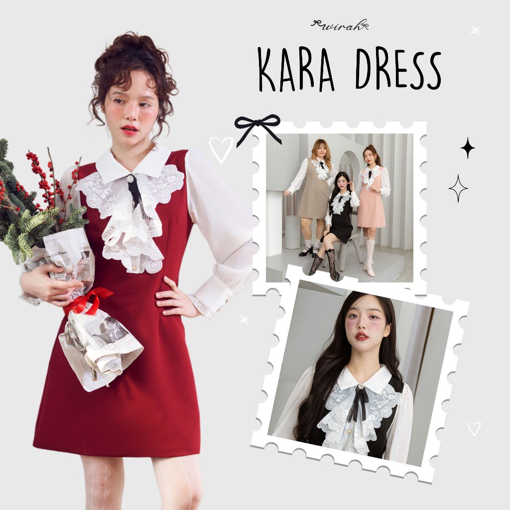 Kara Dress : MD01 ชุดเดรสผ้าพื้น Poly twill เสื้อแขนยาวใช้ผ้าชีฟองพลีท ทรงกระโปรงเอ