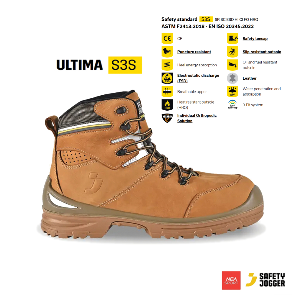 [ตัว Top อย่างดี] SAFETY JOGGER ULTIMA S3 ตัวท็อป รองเท้าเซฟตี้ หัวคอมโพสิท พื้นกันทะลุ พื้นกันความร้อนสูง ESD