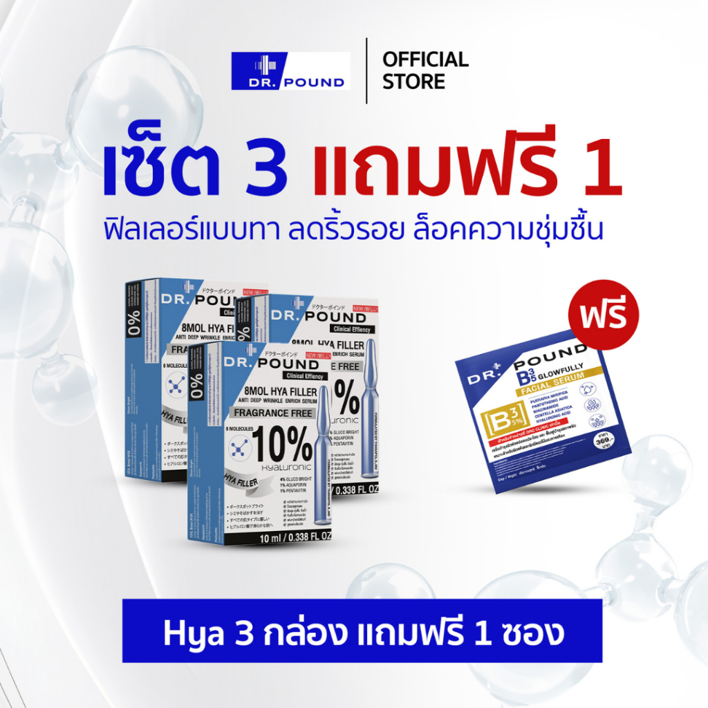 [3แถม1] DR.POUND 8mol Hya Filler Anti Wrinkle Serum 10% | เซรั่มไฮย่าฟิลเลอร์ ลดริ้วรอย หมอปอนด์ ผิวอิ่มฟู