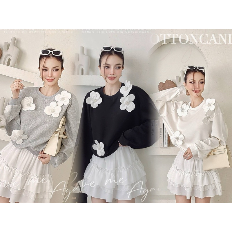 #COTTON CANDY เสื้อแขนยาวนาโนเข็มกลัดดอกไม้ New Lala nano top