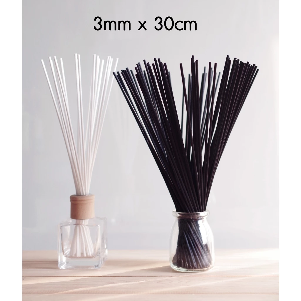ก้านไฟเบอร์ดูดน้ำหอม 3mm ยาว 30cm 10/50 ก้าน สีดำ ขาว