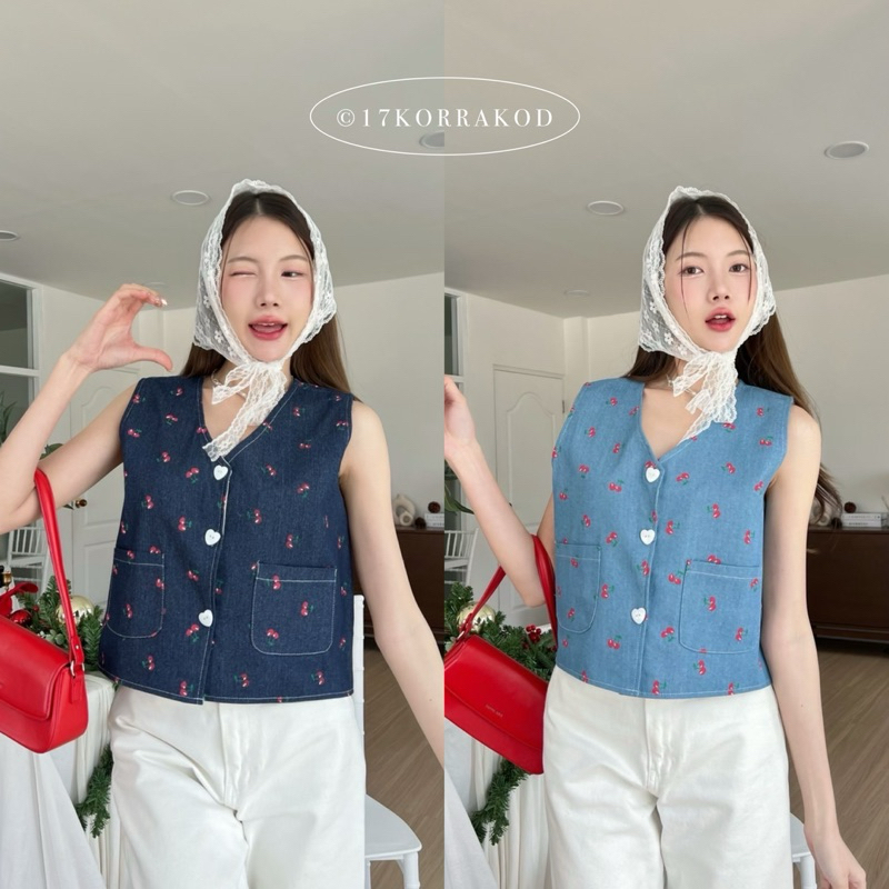 เสื้อกั๊กแขนกุดผ้ายีนส์ กระดุมหน้าใช้งานได้จริง (Khun Studio)