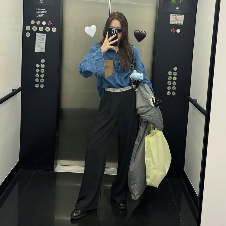 AHP018 Label long pants waistband white กางเกงขายาวขอบเอวผ้าทอปักลายโลโก้สีใหม่