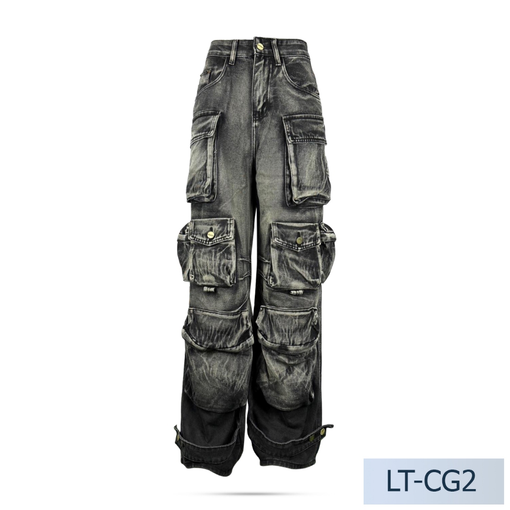 Niyom jeans รุ่น LT-CG2 Limited กางเกงคาโก้ผู้หญิง ทรงกระบอก สีดำฟอก ผ้าไม่ยืด
