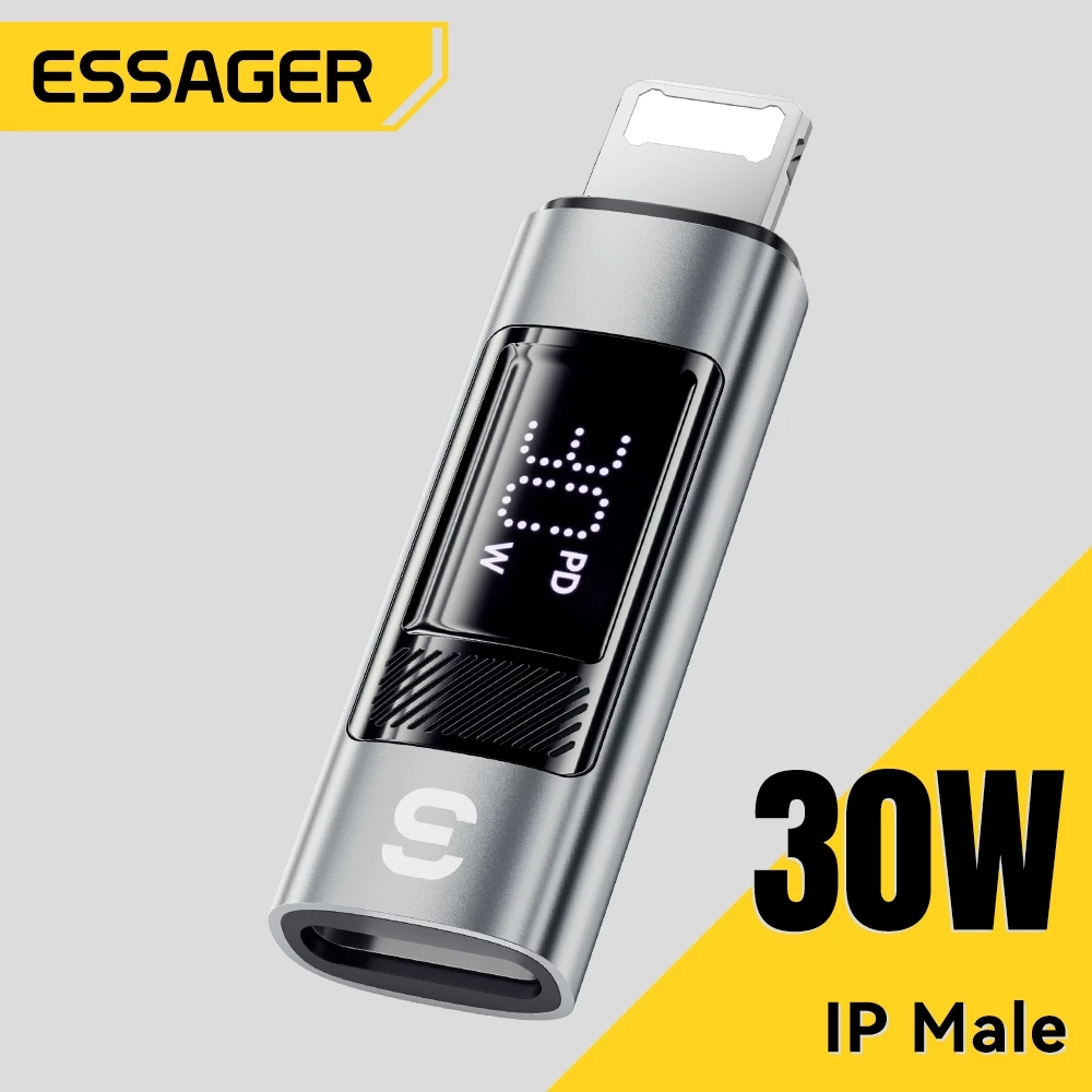Essager Digital Display Adapters L to Type-C 60W Type-C to L 30W 3A Fast Charge USB2.0 Data Transfer