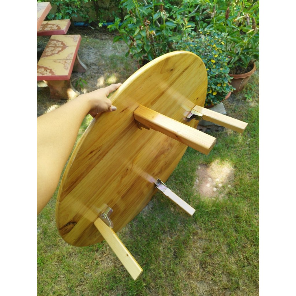 โต๊ะไม้ญี่ปุ่นกลมพับได้ โต๊ะไม้สน เส้นผ่าศูนย์กลาง80,90 ,100,110 cm.สูง 35 cm.สีธรรมชาติ บานพับล็อคได้ - รูปที่ 2