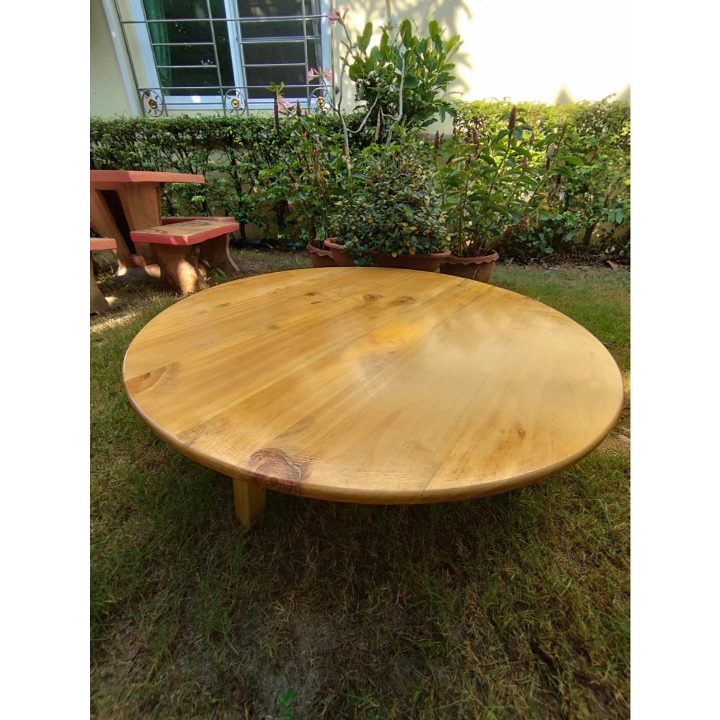 โต๊ะไม้ญี่ปุ่นกลมพับได้ โต๊ะไม้สน เส้นผ่าศูนย์กลาง80,90 ,100,110 cm.สูง 35 cm.สีธรรมชาติ บานพับล็อคได้ - รูปที่ 6