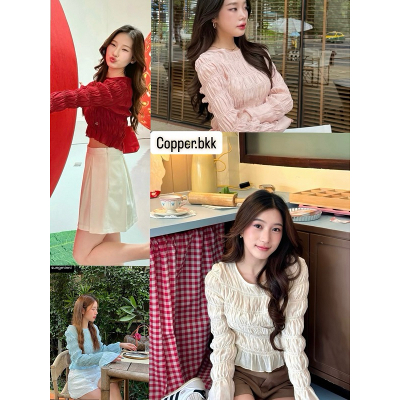 COPPER.BKK Puffy Top (พร้อมส่ง )เสื้อแขนยาว แขนกระดิ่ง สม๊อคทั้งตัว ใช้โค้ดลด20-30%ได้