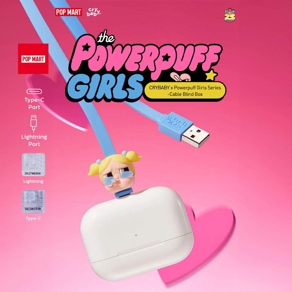 POPMAETกล่องสุ่ม สายชาร์จ CRYBABY x Powerpuff Girls Series พร้อมส่งจากไทย ของแท้ 100%