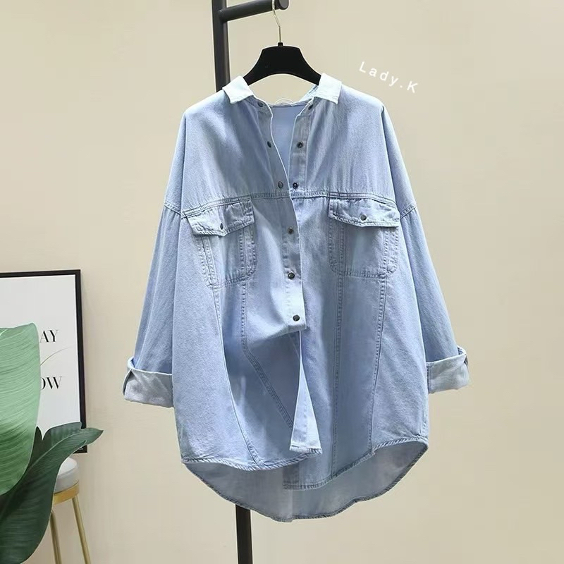 New Shirt Denim เชิ้ตยีนส์เดนิมมาใหม่ ผ้านิ่มใส่สบาย ไม่ร้อน แต่งกระเป๋า 2 ข้างสวยเก๋
