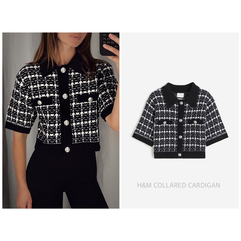 H&M เสื้อคาร์ดิแกนถัก ทรงครอป แขนสั้น COLLARED CARDIGAN