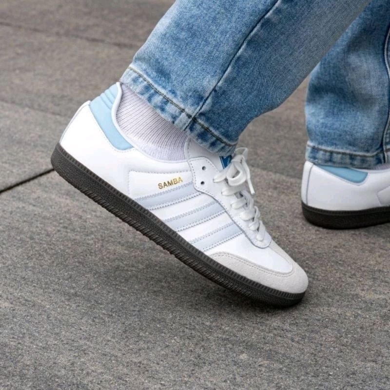 รองเท้า Adidas Samba White Blue Unisex ใส่ได้ทั้ง ชาย หญิง [ ของแท้💯 พร้อมส่ง ]