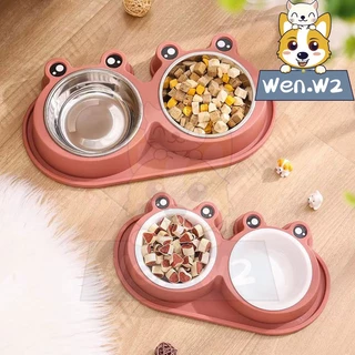 wen.W2【กันมดสุดเจ๋ง】ชามอาหารสัตว์คู่ แยกข้าว-น้ำ พร้อมร่องน้ำกันมด ล้างง่าย กันลื่นดี ลายน่ารัก สำหรับแมวและสุนัข