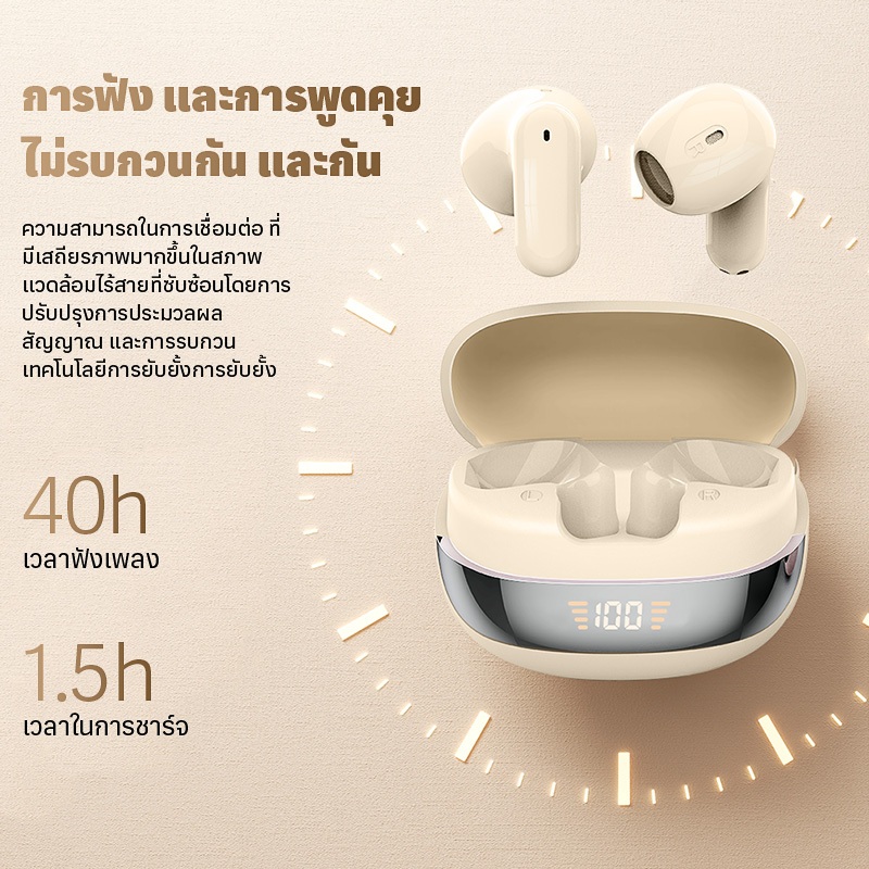 TWS ใหม่หูฟังบลูทู ธ ไร้สายกึ่งในหูแบตเตอรี่สามจอแสดงผลดิจิตอลจริงเกมเพลง 0 Delay Space Stereo สัมผัสลายนิ้วมืออัจฉริยะ