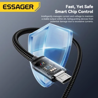 Essager USB-A ถึง Micro 2A สายเคเบิลข้อมูล ชิปอัจฉริยะเอาต์พุตเสถียร