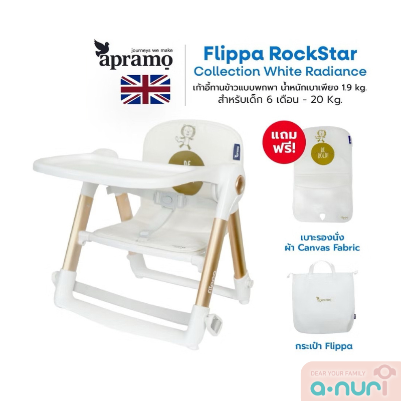 [ส่งด่วนแมส] Apramo เก้าอี้ทานข้าวเด็ก รุ่น Flippa Dining Booster ComboSet เก้าอี้ทานข้าวเด็กแบบพกพา