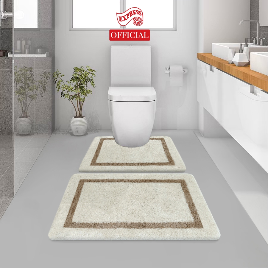 EXPRESS CARPET พรมห้องน้ำ2ชิ้น 45x70cm+ตัวU50x60cm พรมเช็ดเท้ามีกันลื่น ซักได้ แห้งไว