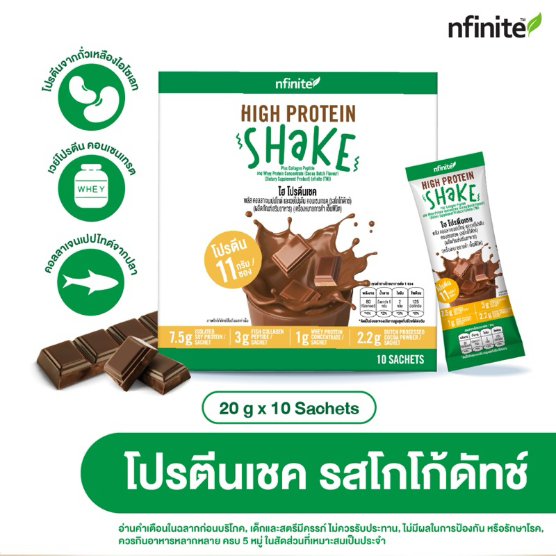 High Protein Shake by Legacy ไฮ โปรตีน เช้ค รสโกโก้ดัทช์ เลกาซี่ มีคอลาเจน โปรตีน 11กรัม 10ซอง