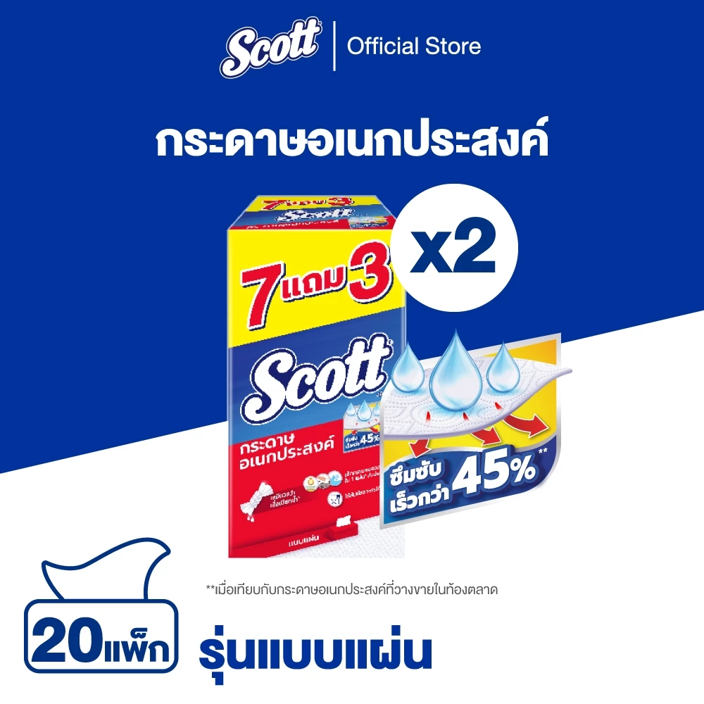 กระดาษเช็ดทำความสะอาด สก๊อตต์® ทาวเวล แบบแผ่น 76แผ่น x 7+3 x2 Scott Towel Interfold 76S x 7+3 x2