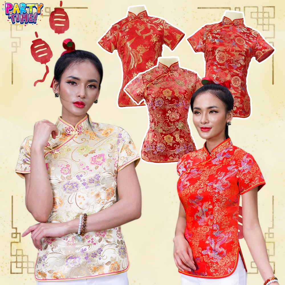 Big Party เสื้อจีน เสื้อเดี่ยว สีแดง สำหรับผู้หญิง คอจีน ปักกระดุมจีน มีซิปข้าง 04/07/09/13/17/21/26/33