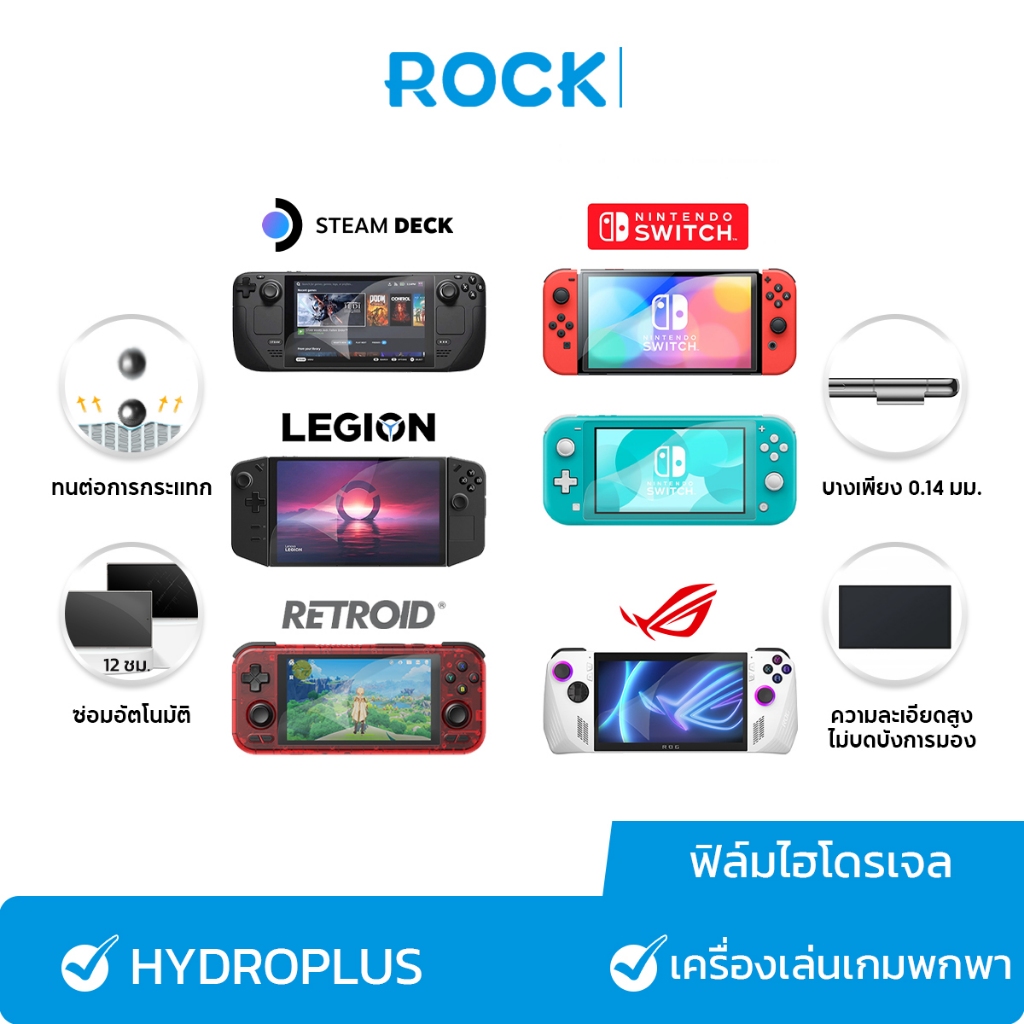 rock space ฟิล์ม Nintendo Switch I ฟิล์ม ROG Ally I ฟิล์ม Steam Deck I ไฮโดรเจล I เกมบอย ฟิล์มเกมบอย รองรับทุกรุ่น