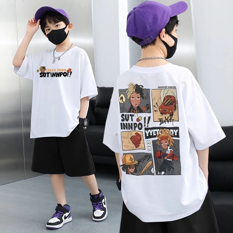 Yout-children เสื้อยืด ของเด็ก cool boy พิมพ์ลาย t shirt แฟชั่น เสื้อเด็กโต ทรงหลวม เสื้อสีพื้น cotton สไตล์เกาหลี