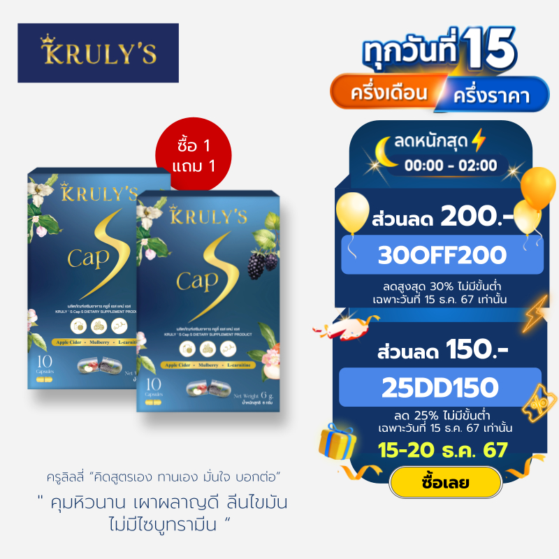 (1แถม1) KRULY'S Cap S Dietary Supplement Product ครูลี่ แคป เอส เสริมไฟเบอร์ เผาผลาญไขมัน ดูแลผิว คุมน้ำหนัก อาหารเสริม
