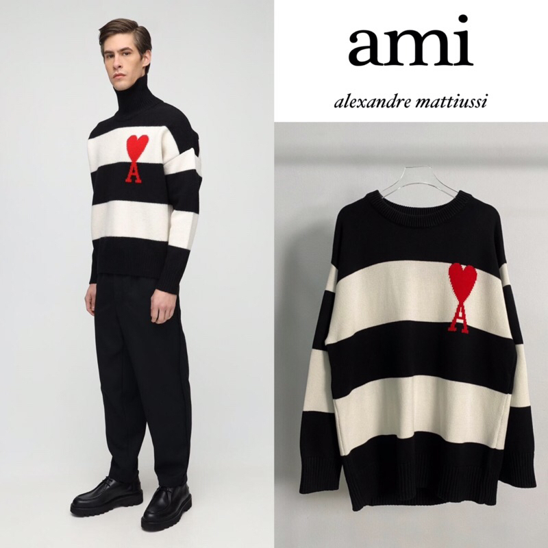 เสื้อสเวตเตอร์ AMI PARIS STRIPED AMI DE COEUR SWEATER