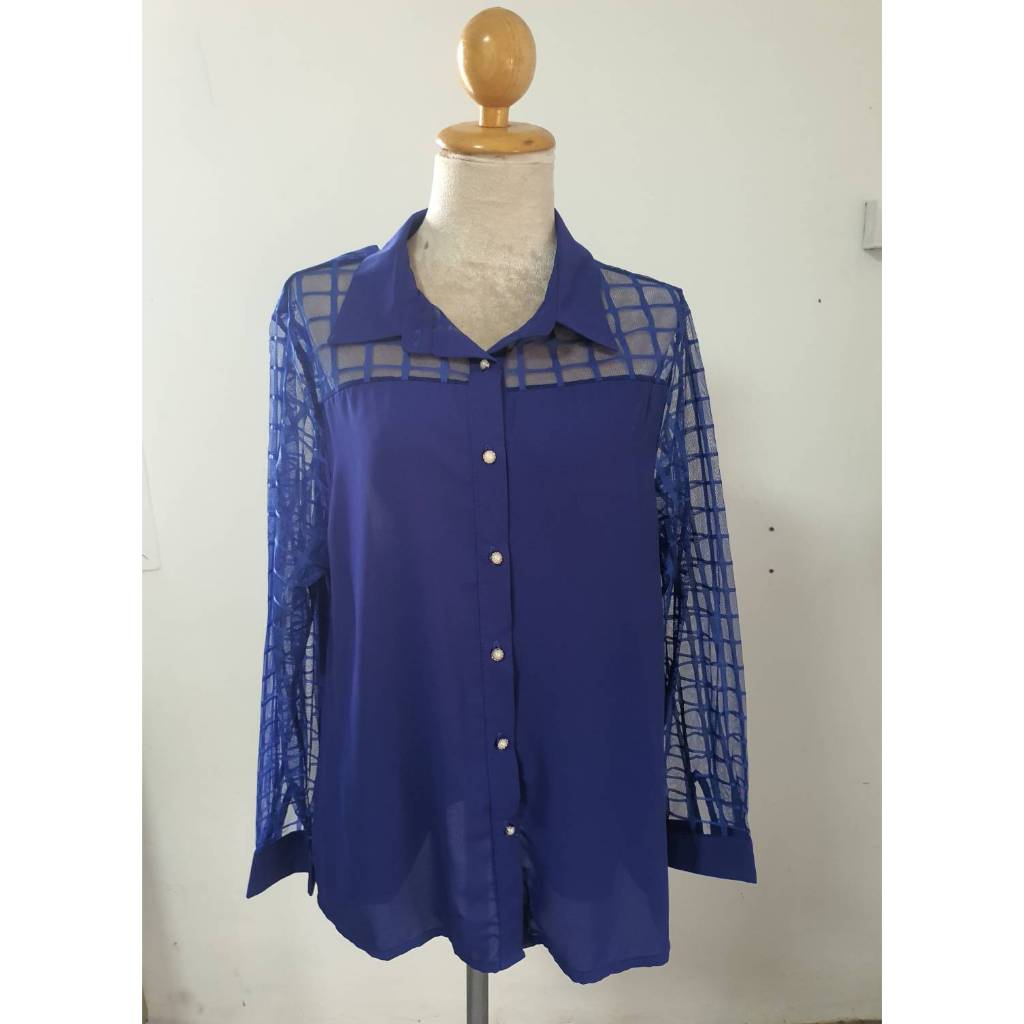 FF05839 เสื้อแฟชั่น ชีฟอง สีน้ำเงิน อก 40 นิ้ว