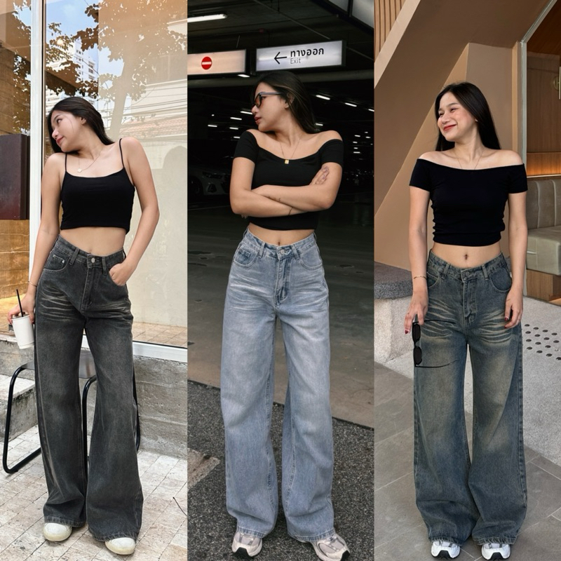 coral Jeans กางเกงยีนส์ทรงกระบอกใหญ่ baggy